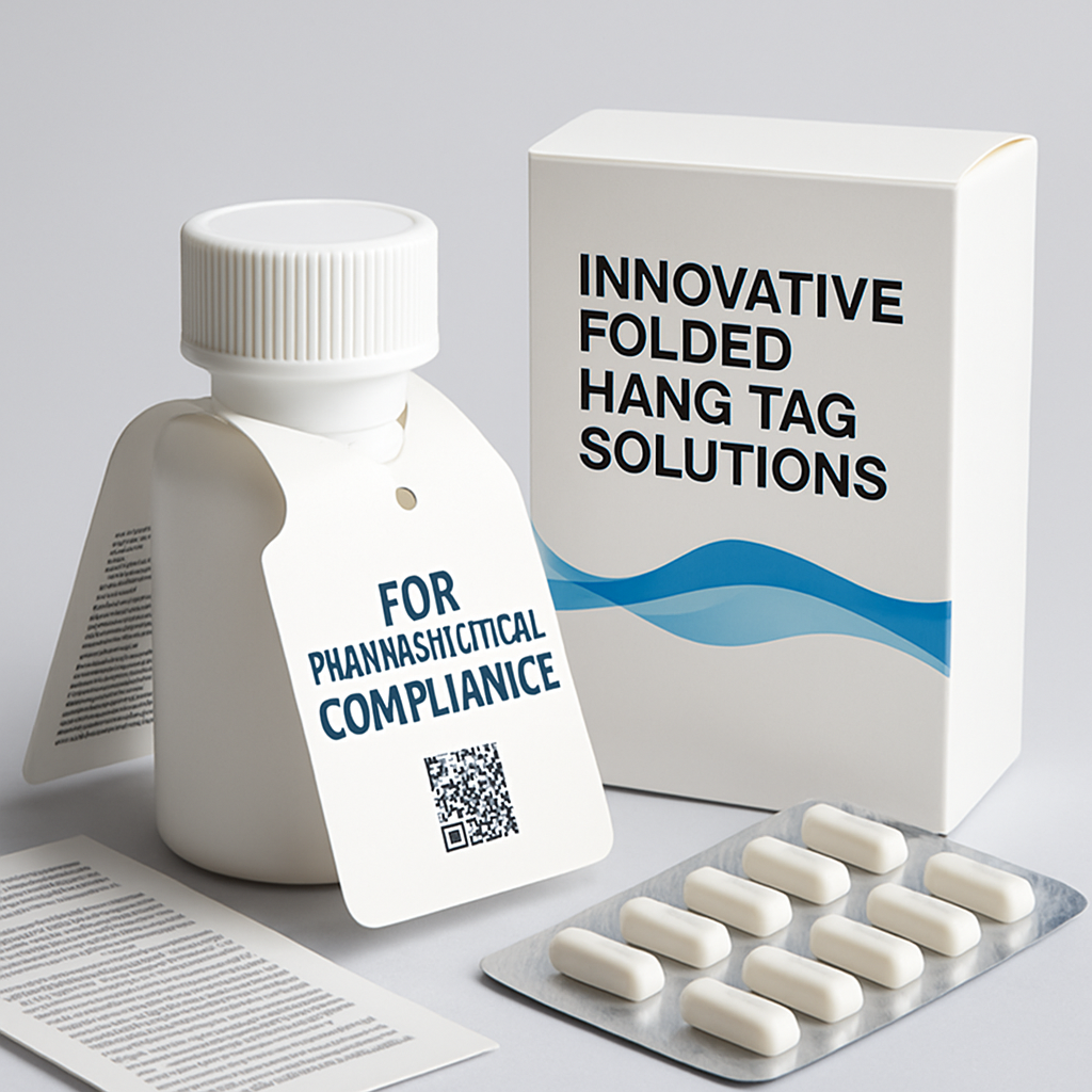 Describes A Folded Hang Tag Solution Used In Pharmaceutical Packaging For Compliance.